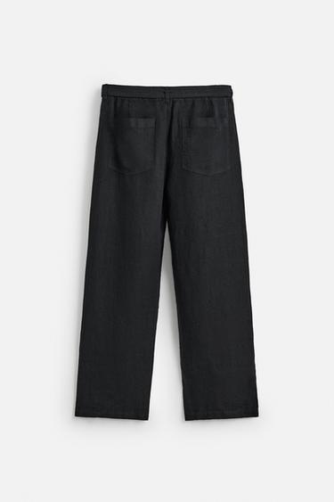 PANTALON 100 % LIN CEINTURE - Noir de Zara - Image 7
