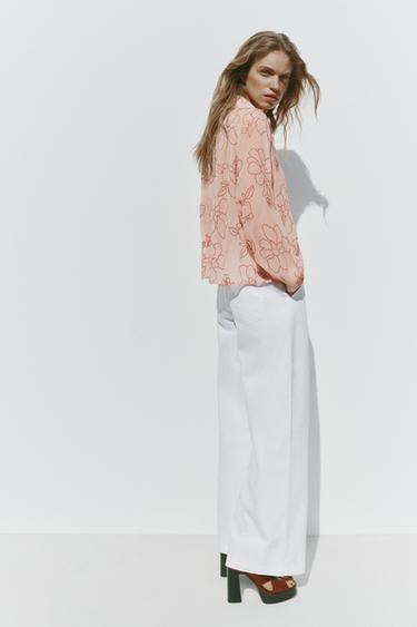 Loose-fitting floral shirt - Pale pink by Zara - Image 3