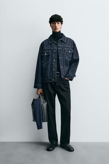 TOPSTITCHED DENIM JACKET - Navy blue by Zara