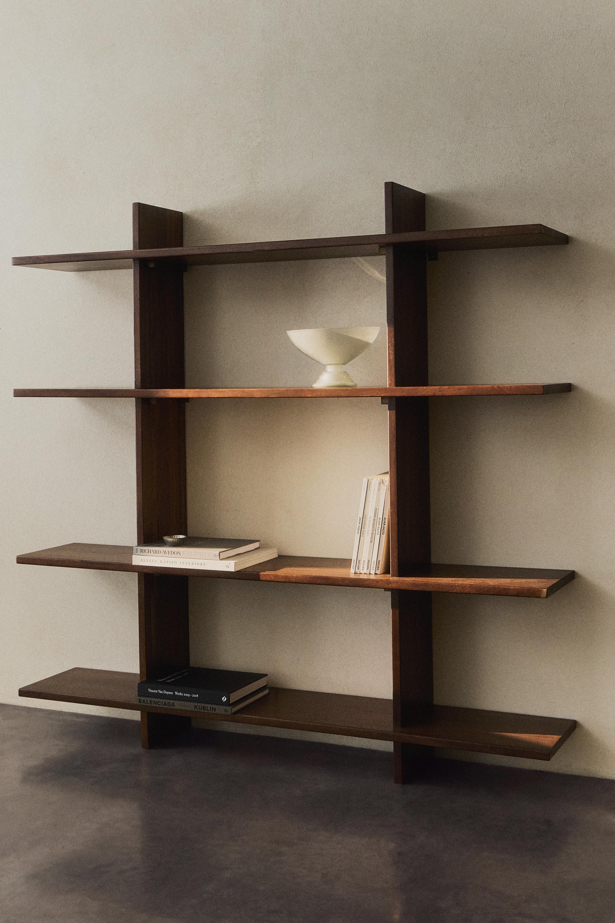 OPEN WOOD AND STEEL SHELVING UNIT