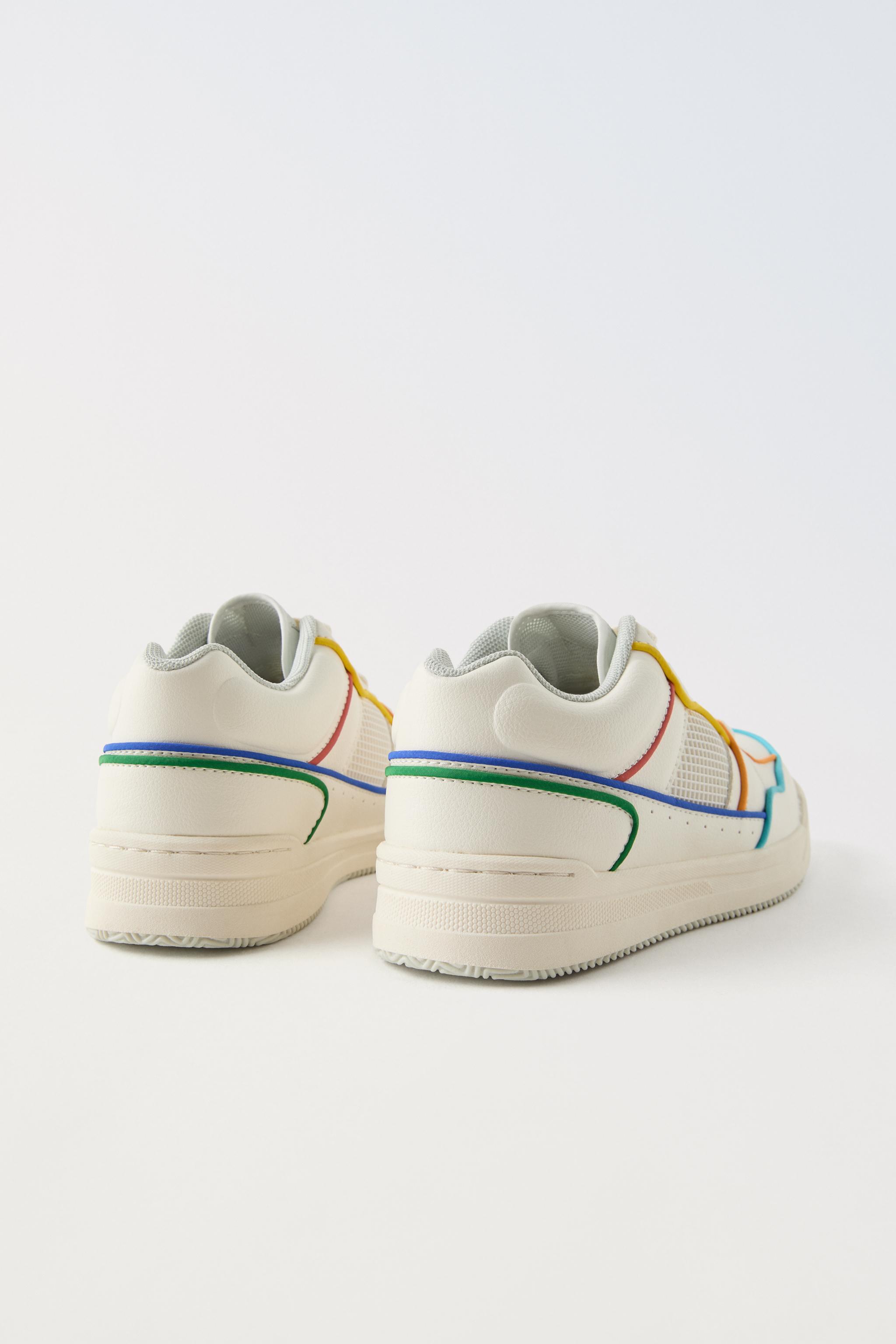 MINIMALIST LACE UP SNEAKERS WITH MULTICOLOURED TRIM