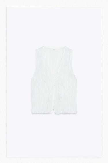 Zara SEMI-SHEER RUFFLED TOP - White