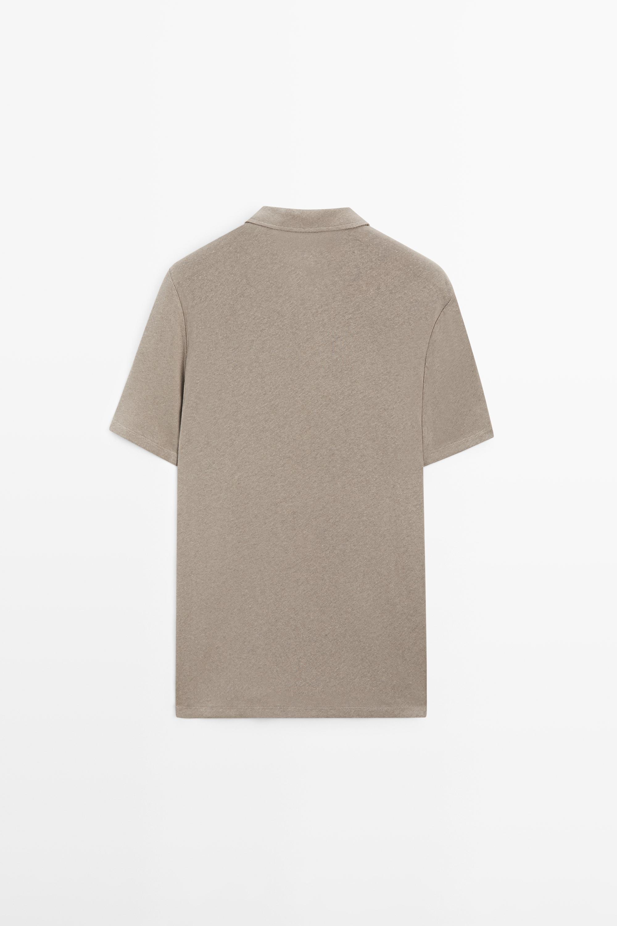 Linen and cotton short sleeve polo shirt