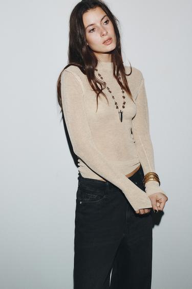 HIGH NECK KNIT JUMPER - Sand by Zara - Image 1