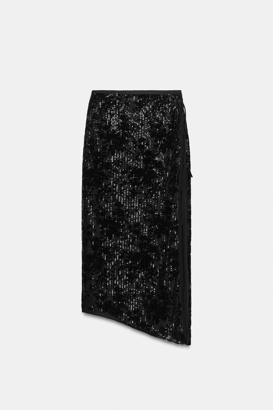 SEQUIN PAREO SKIRT - Black by Zara - Image 0