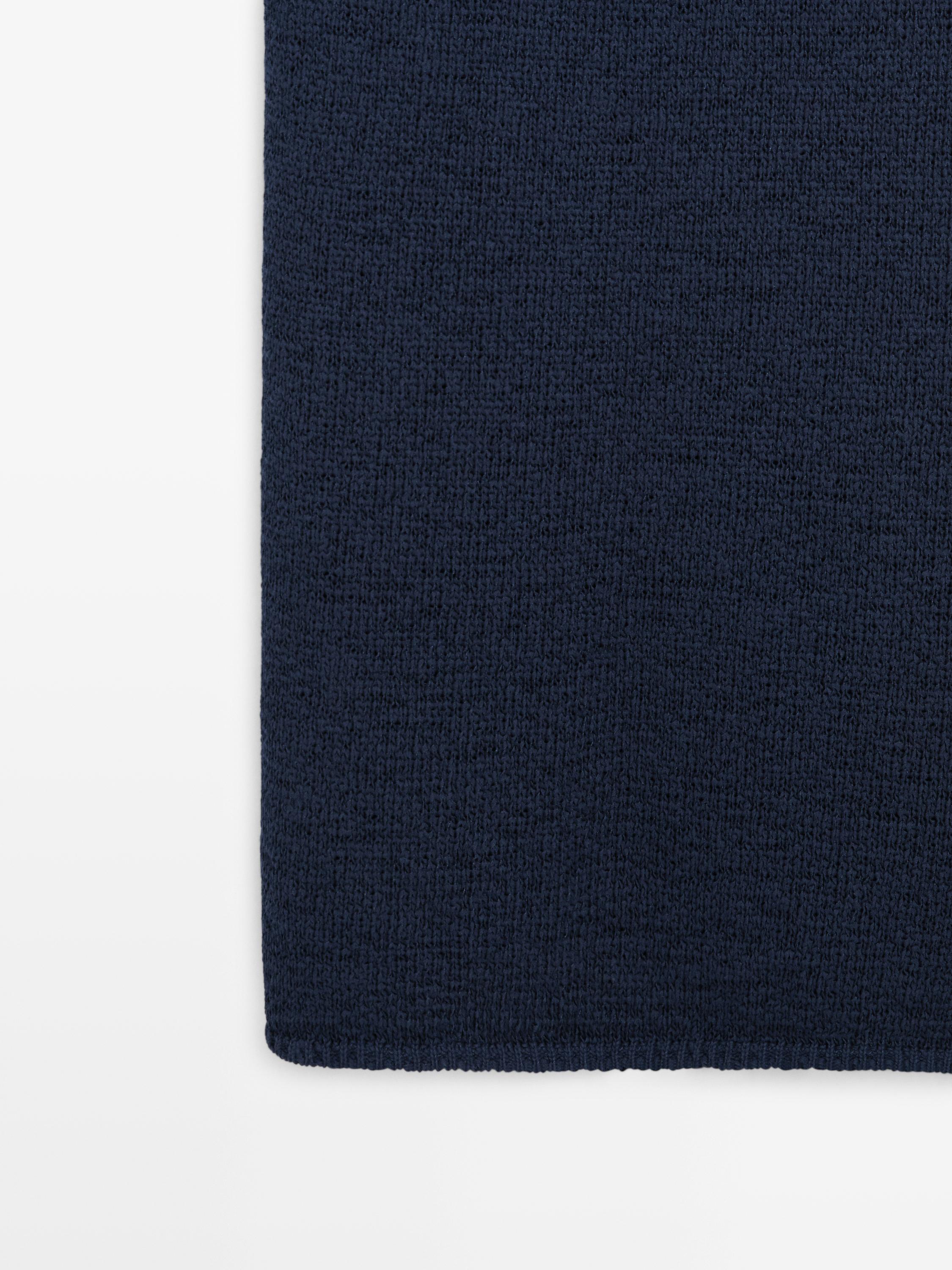 Knit midi dress with draped neckline