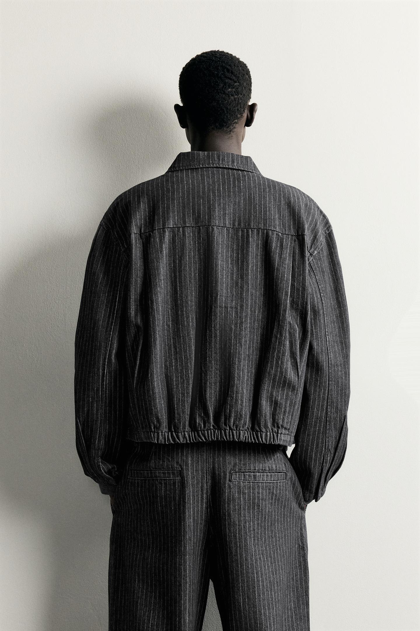Мужская куртка Zara Pinstripe Cropped Fit, цвет: Серый — фото 3