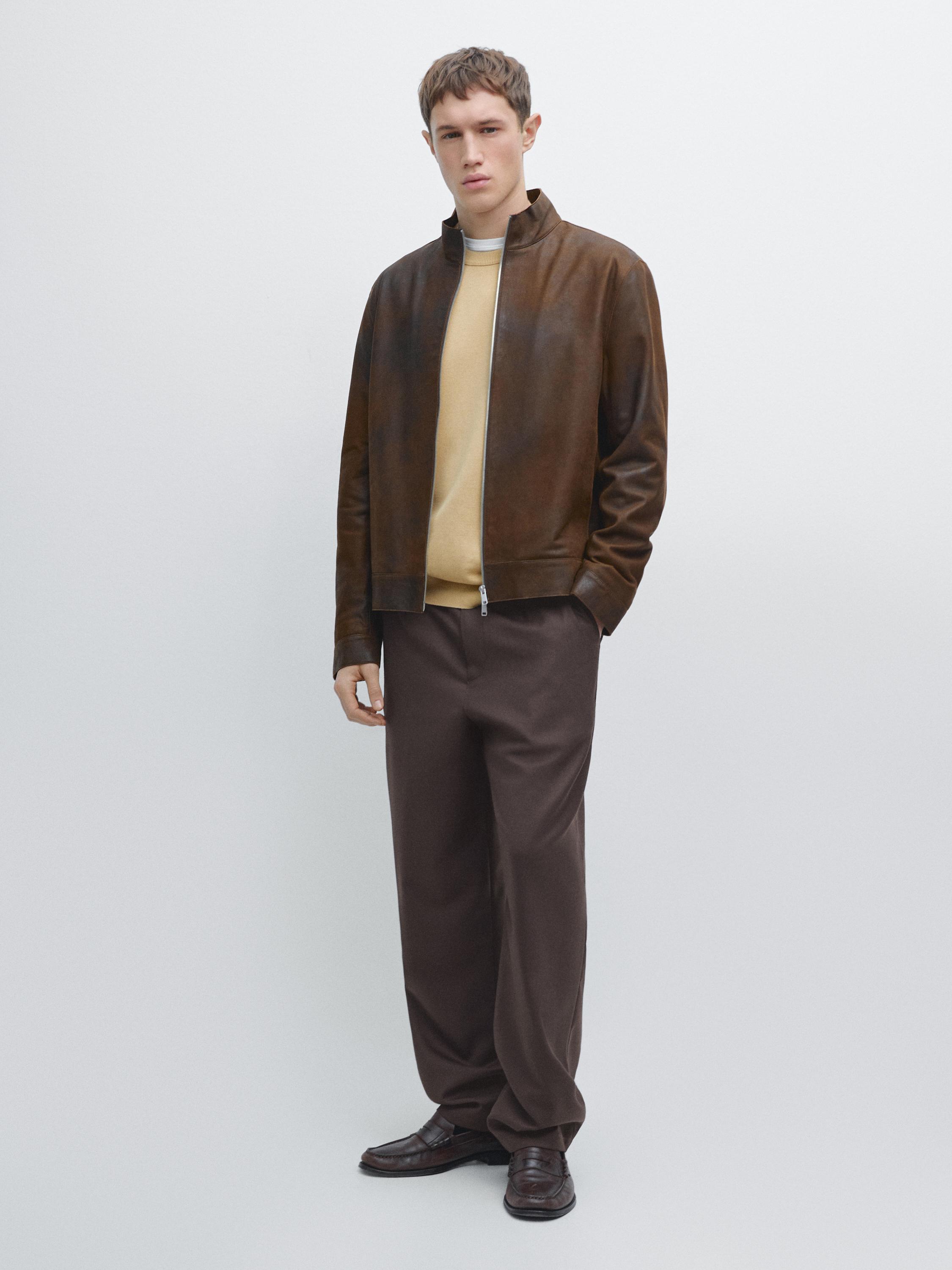 Napped suede leather jacket — Dark brown