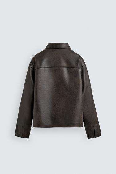 BLOUSON EN MATIÈRE SYNTHÉTIQUE DÉLAVÉ - Vert huile de Zara - Image 6