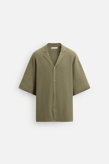 Zara TEXTURED KNIT SHIRT - Khaki - Image 0