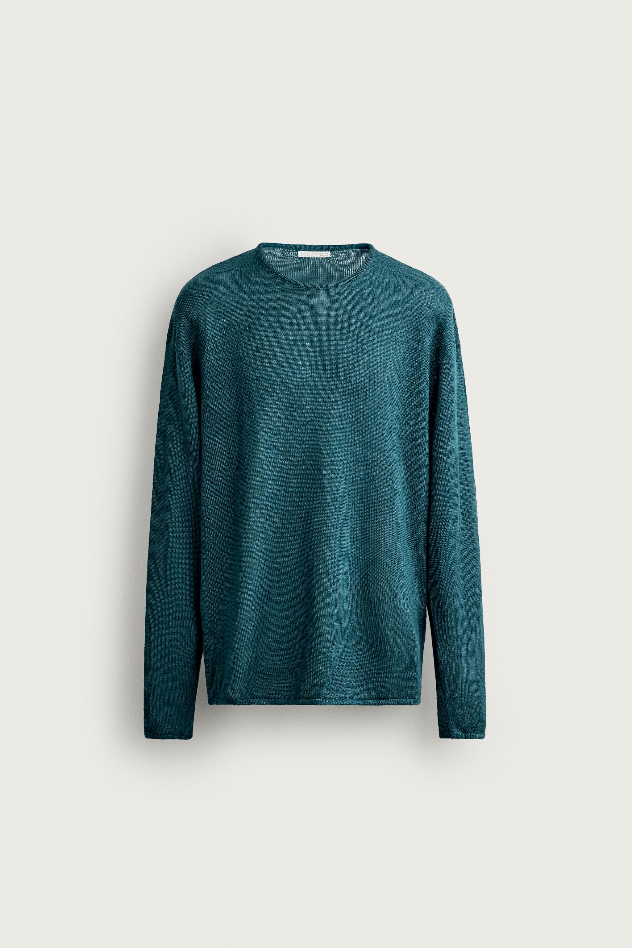 100% HEMP RELAXED FIT SWEATER — Blue green