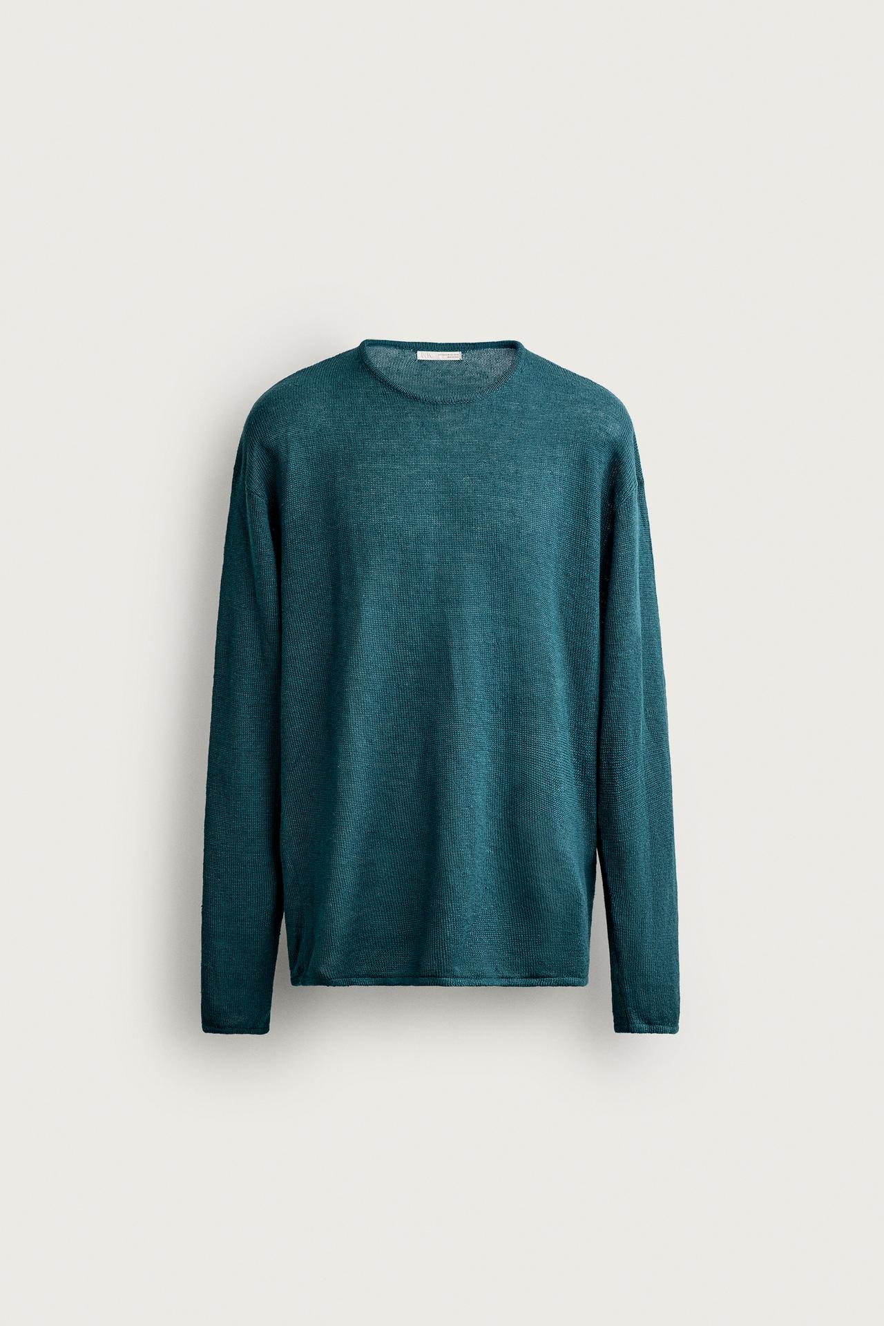 100% HEMP RELAXED FIT SWEATER — Blue green