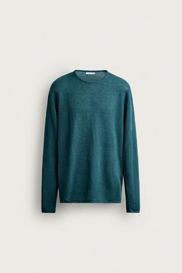 PULL COUPE DÉCONTRACTÉE 100% CHANVRE - Vert bleu de Zara