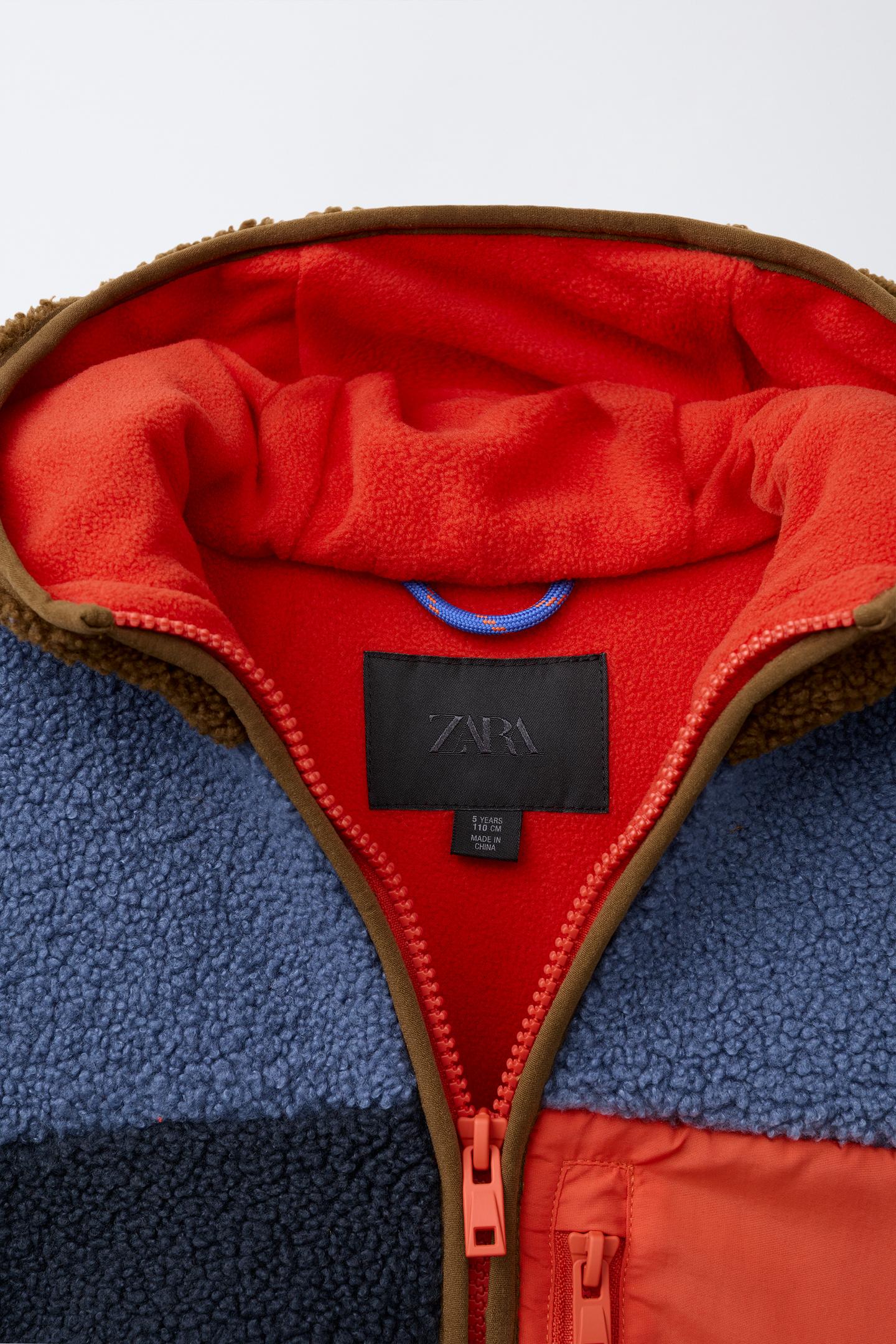 Детская куртка Zara Color Block Sherpa, цвет: Синий — фото 8
