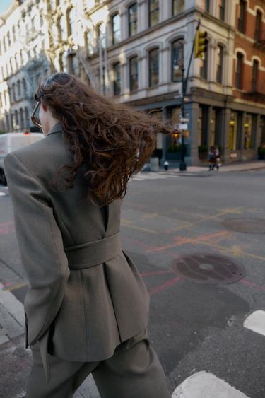 BLAZER WITH SHOULDER PADS AND BELT - Taupe grey by Zara - Image 2