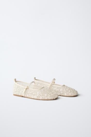 BALLERINAS WITH FAUX PEARLS - Ecru White by Zara - Image 1