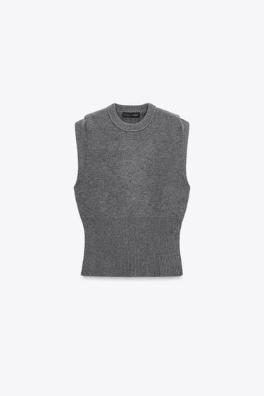 Zara WOOL BLEND VEST WITH PLEATED SHOULDERS - Mid-gray
