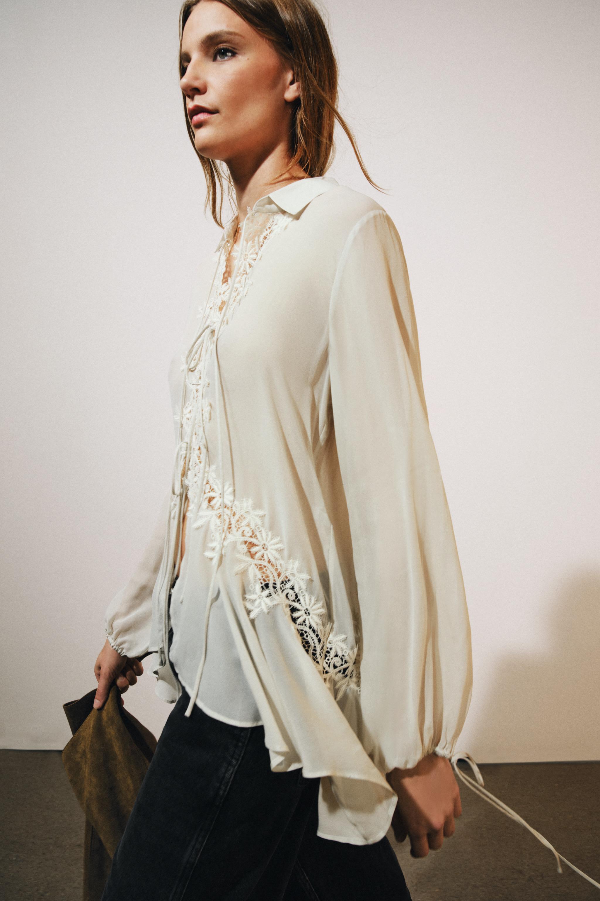 Женские блузки Zara ZW COLLECTION EMBROIDERED LACE BLOUSE — фото 4