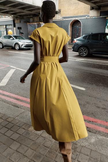 ROBE MIDI POPELINE - Moutarde de Zara - Image 4
