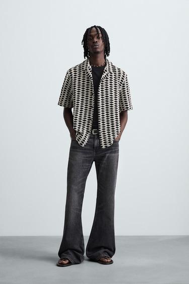 Zara CONTRAST JACQUARD SHIRT - Ecru - Image 0