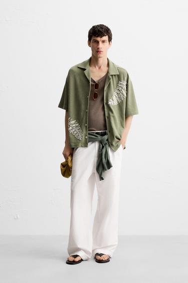 EMBROIDERED BEADED SHIRT - Green by Zara - Image 0