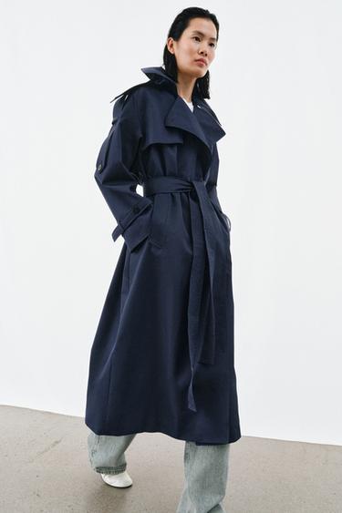 Zara OVERSIZED BELTED TRENCH COAT ZW COLLECTION - Blue