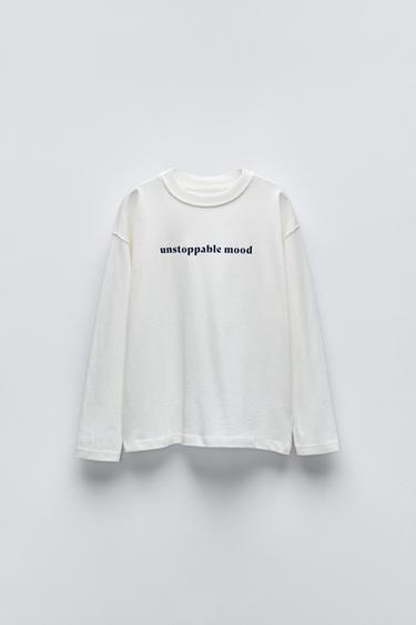 Zara TEXT T-SHIRT - Oyster-white