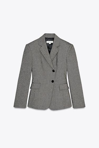 Zara HEATHERED DOUBLE-BREASTED BLAZER - Sand / Black - Image 0