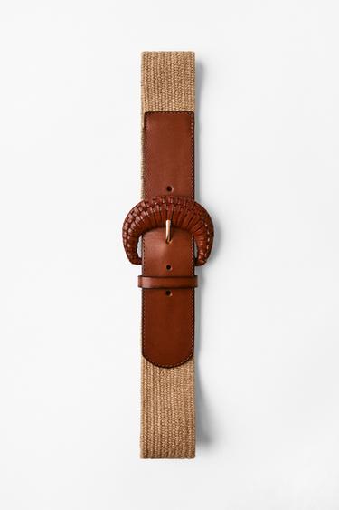 CEINTURE ÉLASTIQUE EN JUTE ET CUIR - Beige de Zara