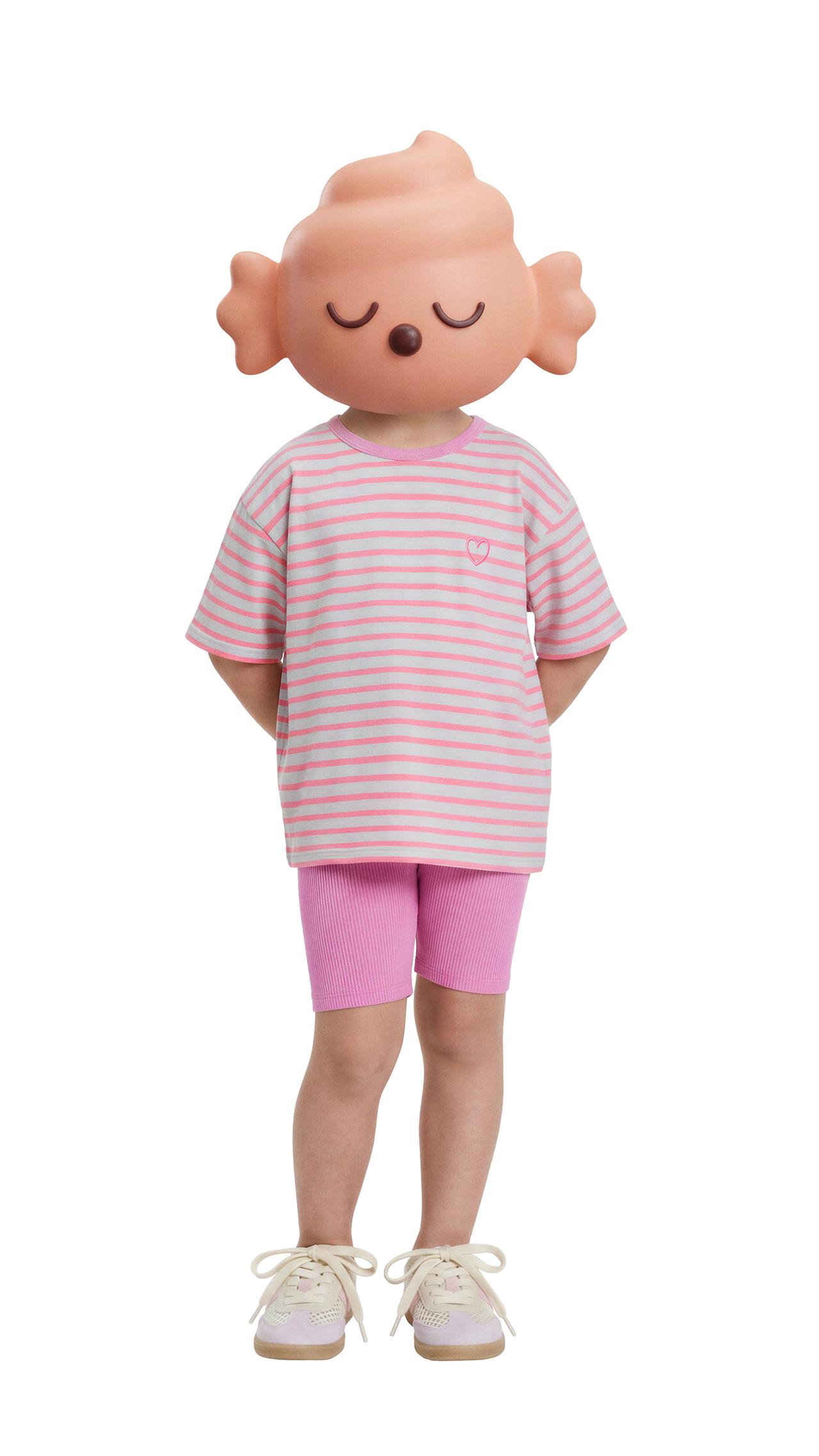 STRIPED T-SHIRT AND BIKE SHORTS SET — raspberry