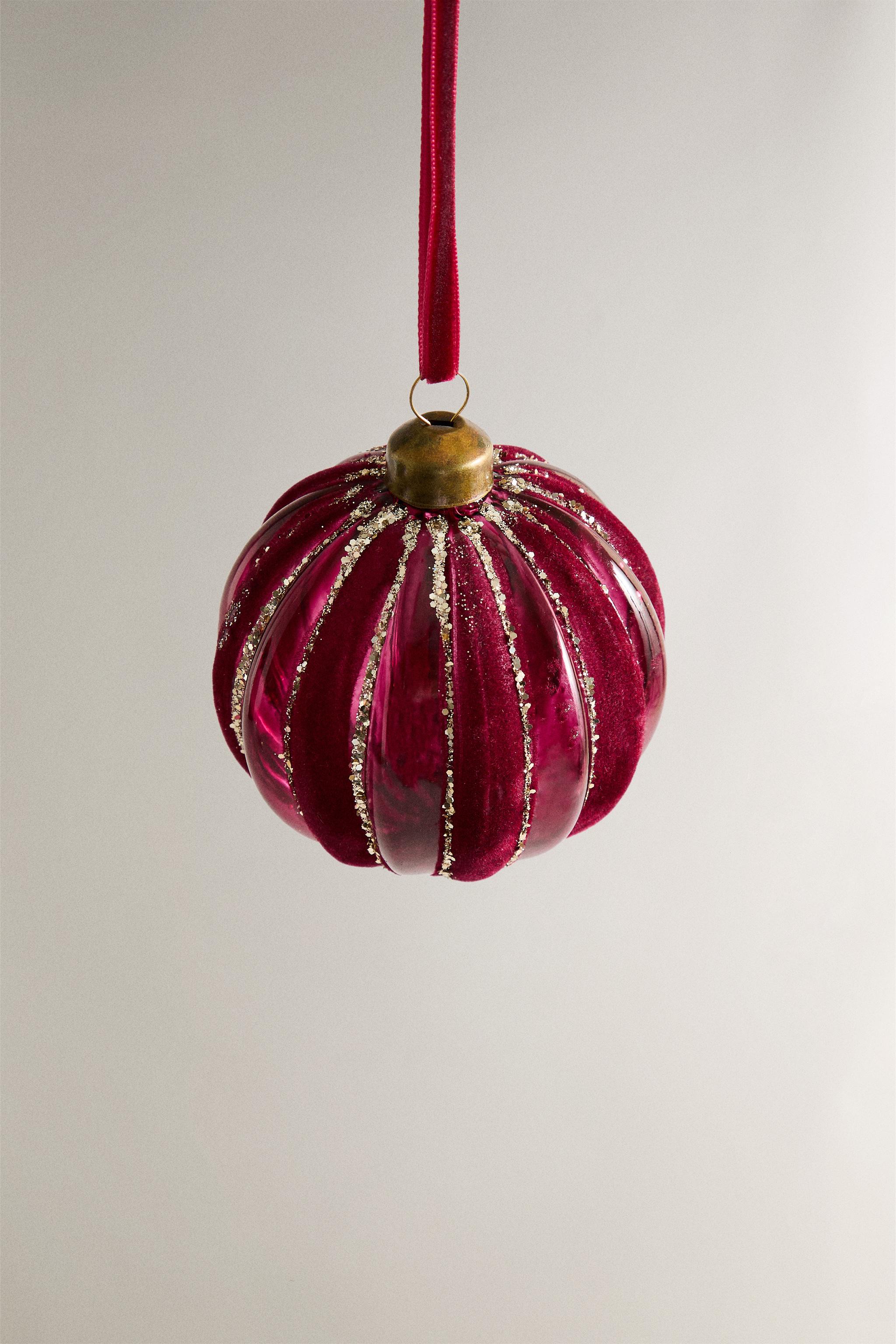 VELVET STRIPED CHRISTMAS TREE BALL ORNAMENT