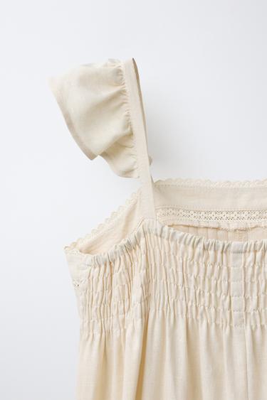 LONG LACE TRIM LINEN BLEND JUMPSUIT - Ecru by Zara - Image 3