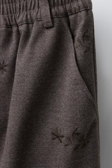 SOFT EMBROIDERED FLORAL WIDE-LEG TROUSERS - Brown / Taupe by Zara - Image 2