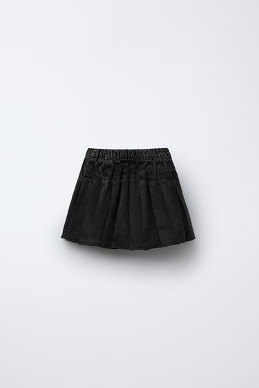 DENIM BOX PLEAT SKORT - Black by Zara - Image 1