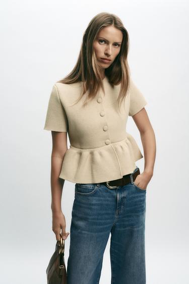 Zara PEPLUM PLETENI KARDIGAN KRATKIH RUKAVA – pesak