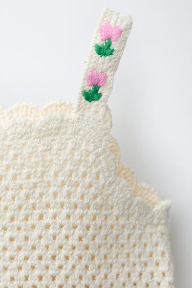 FLORAL CROCHET KNIT TOP - Ecru by Zara - Image 2