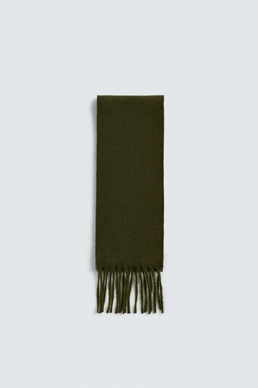 NARROW FRINGED SCARF - Khaki by Zara