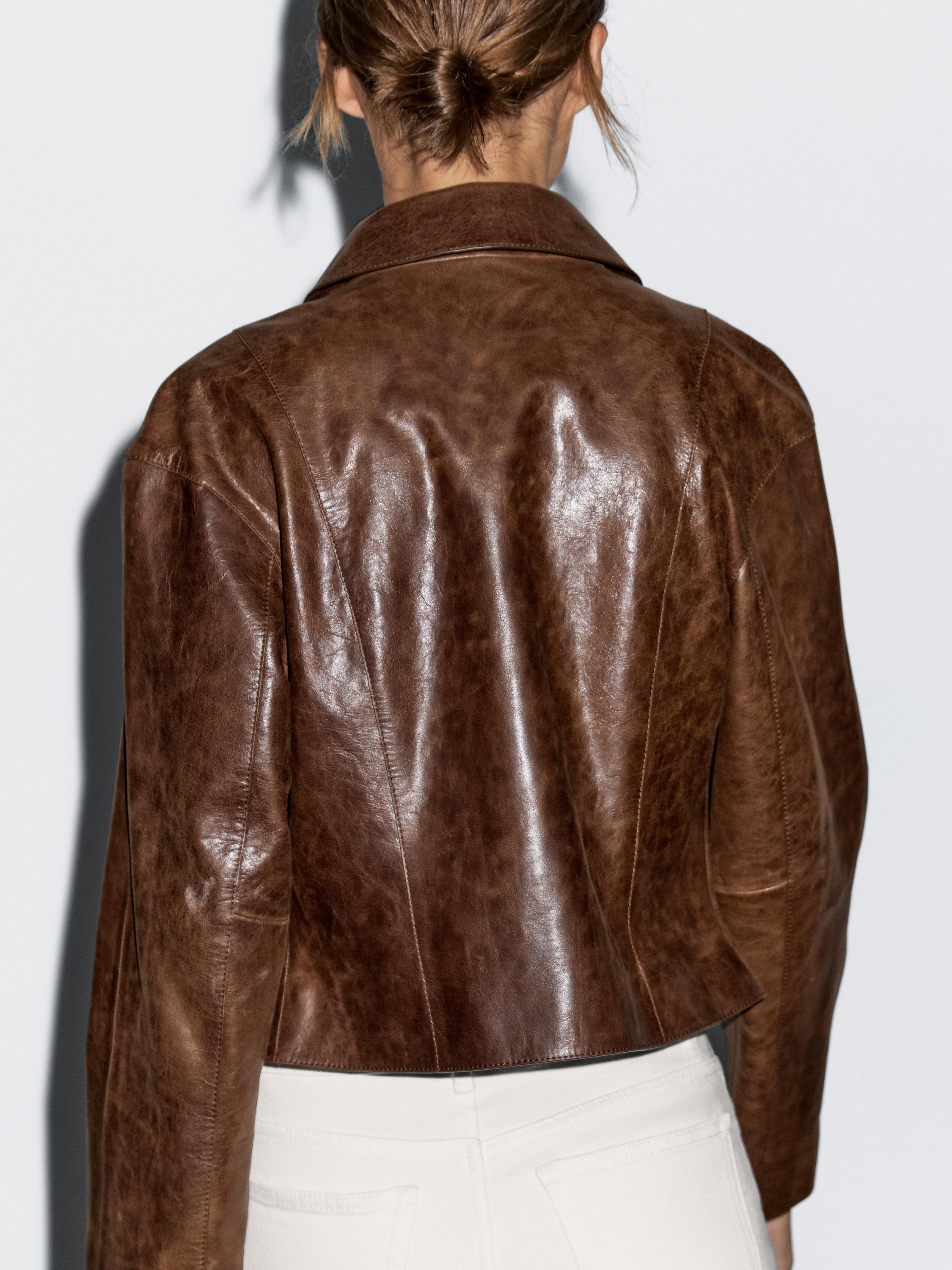 Blouson court en cuir nappa
