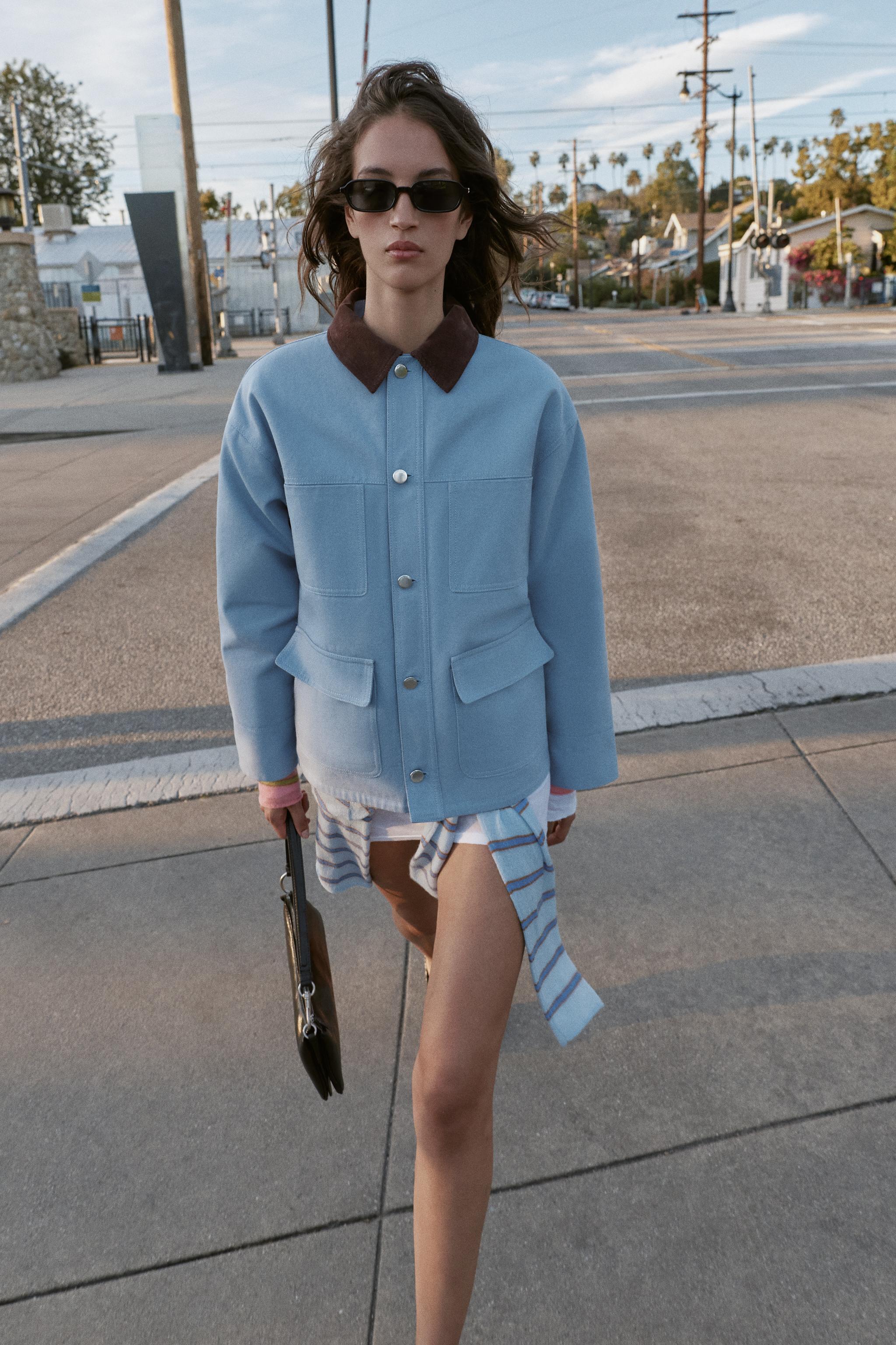 コントラストカラーパフジャケット - 空色 | ZARA Japan / 日本