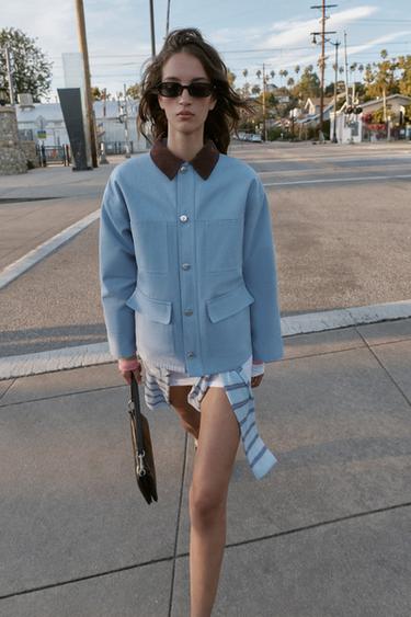 PUFFER JACKET WITH CONTRAST COLLAR - Sky blue by Zara