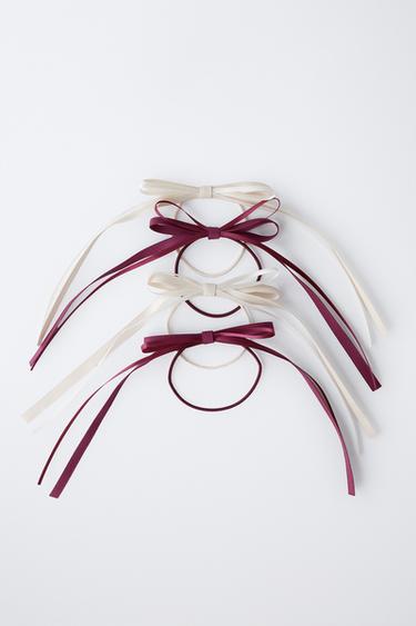 PACK OF FOUR BOW SCRUNCHIES - Ecru by Zara - Image 3