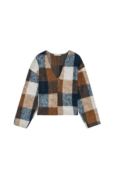 Zara SOFT CHECK SWEATSHIRT - Blues - Image 0
