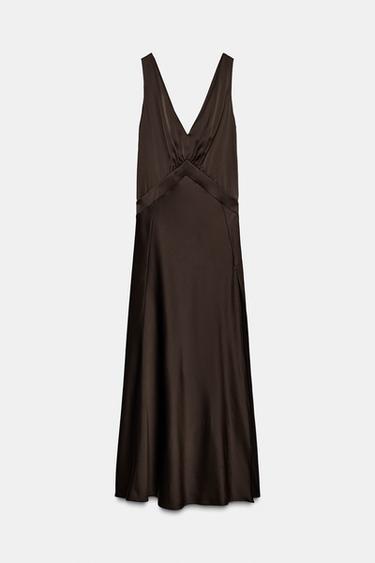 ZW COLLECTION LIMITED EDITION LONG SATIN DRESS - Dark brown by Zara