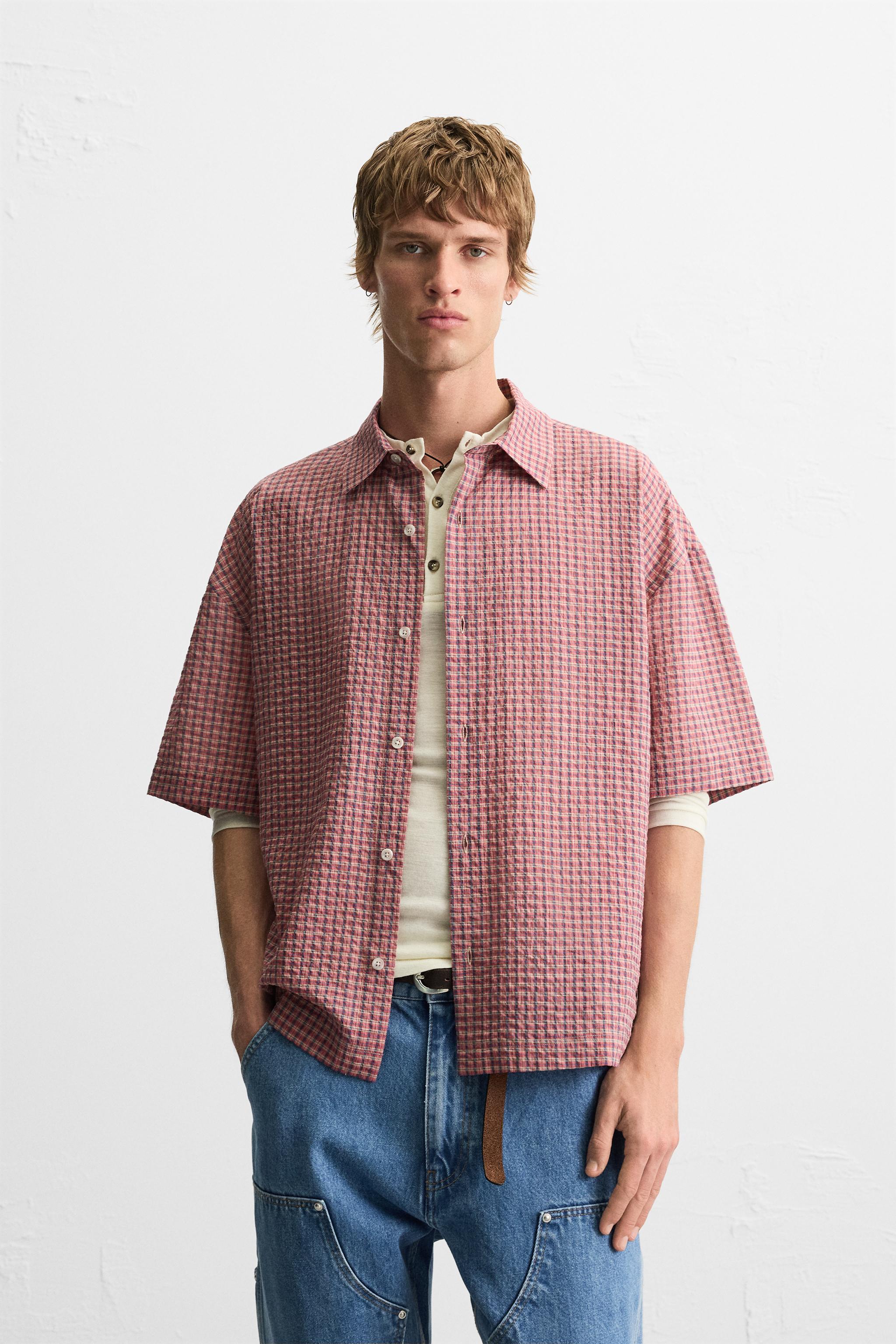 シアサッカーチェックシャツ - ローズ | ZARA Japan / 日本