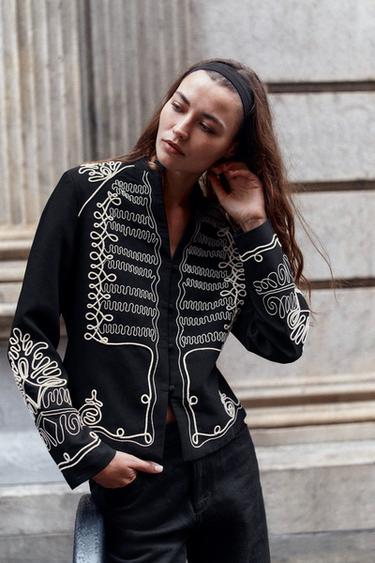 EMBROIDERED JACKET WITH SHOULDER PADS — Black / White 1
