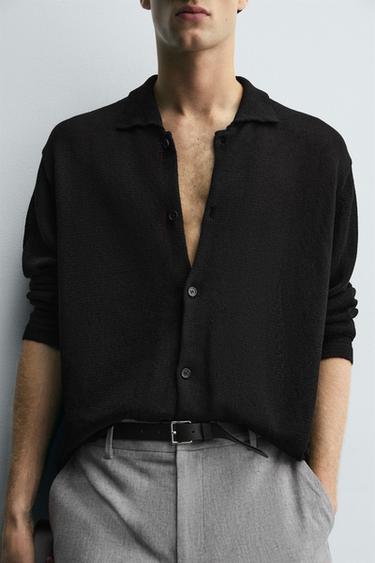RELAXED FIT KNIT OVERSHIRT - Black by Zara