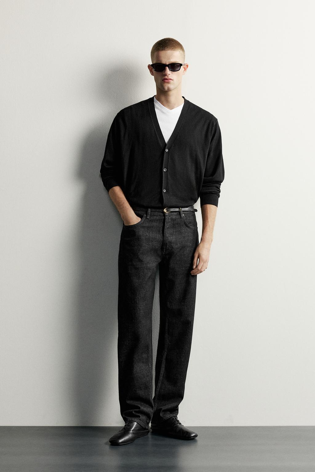 COTTON BLEND STRAIGHT-LEG JEANS