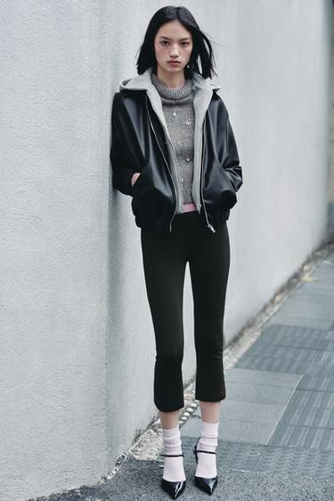 Zara 拼接設計人造皮革夾克 - 黑色