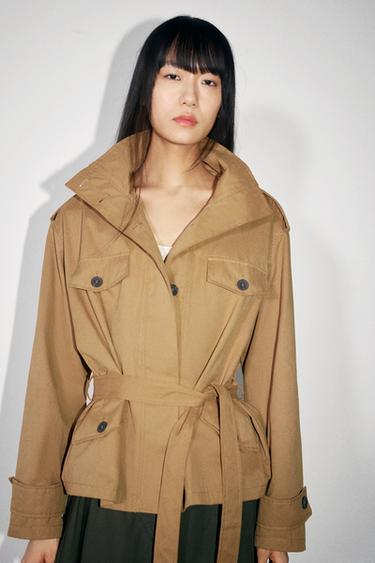 Zara SHORT TRENCH JACKET - Mid-camel