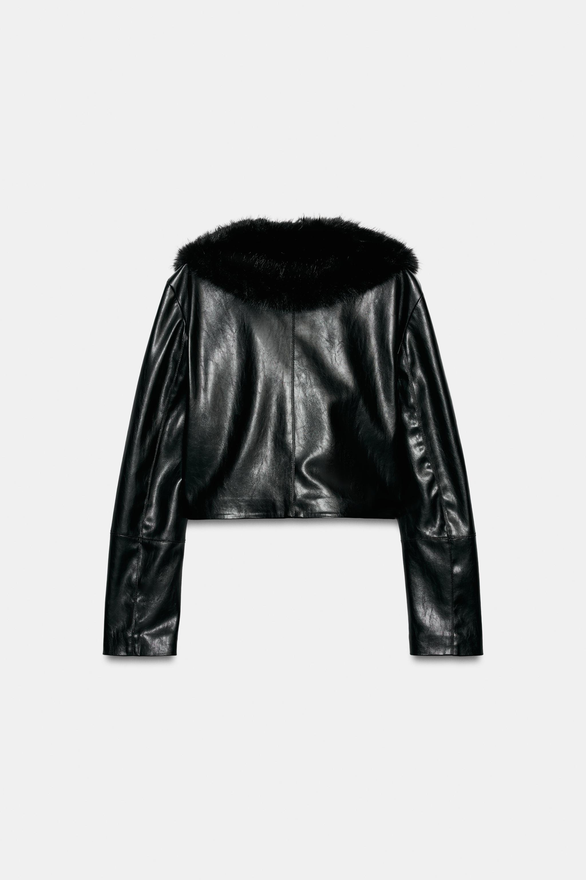 ZARAコントラスト フェイクレザー ジャケットS コントラストカラー フェイクレザージャケット - ブラック | ZARA